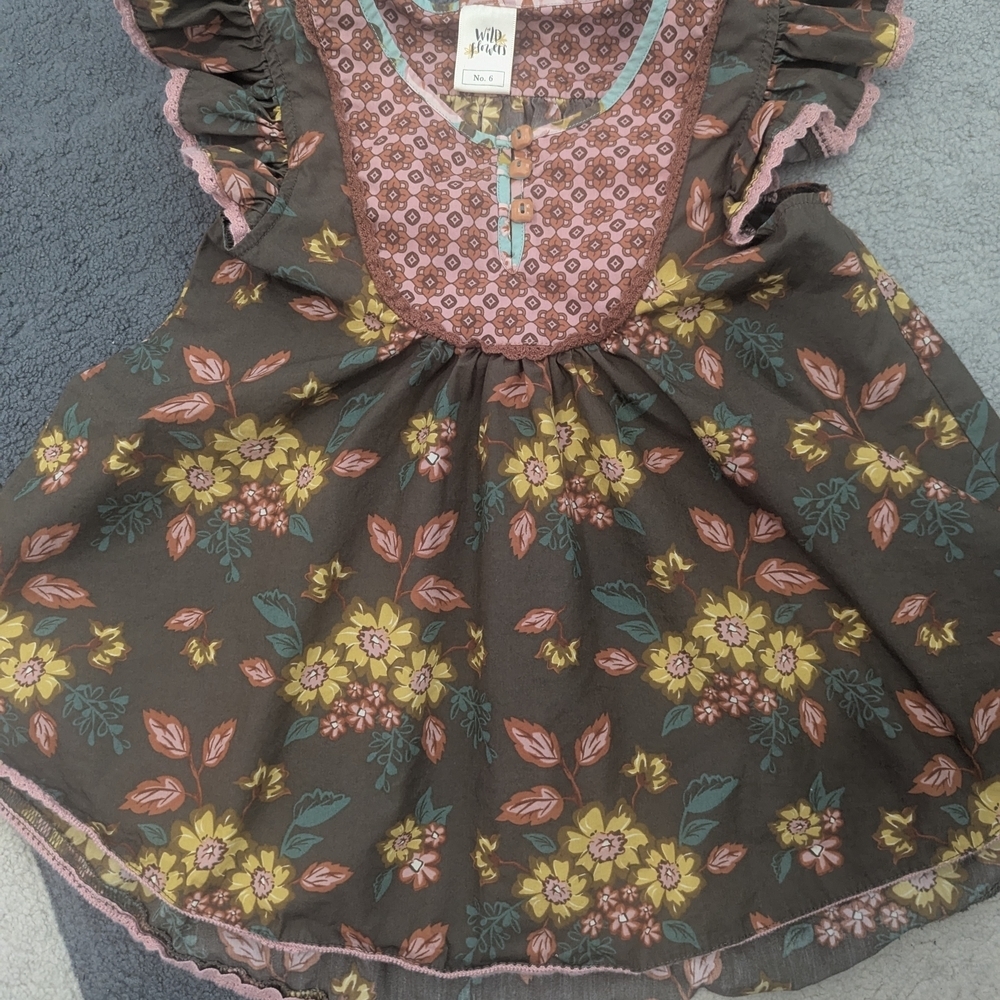 Wildflowers Floral Kids Blouse - Brown, Yellow, Pink